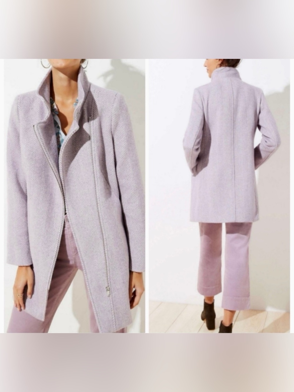 Loft Herringbone Wool Blend Coat - Size XL